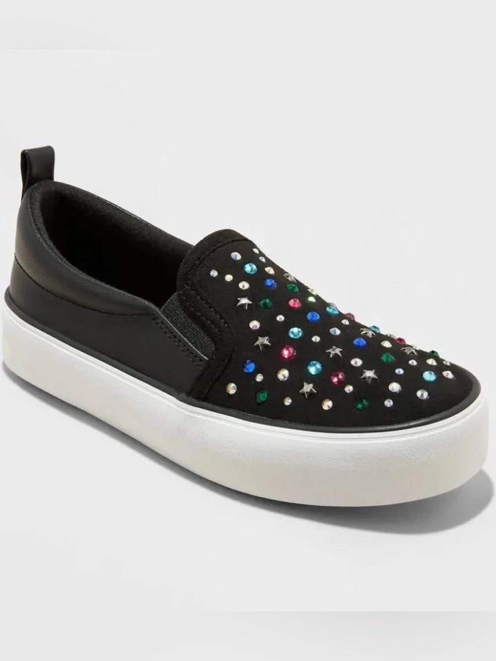 Black Slip-On Platform Sneaker with Multicolor Studs - No shoe box